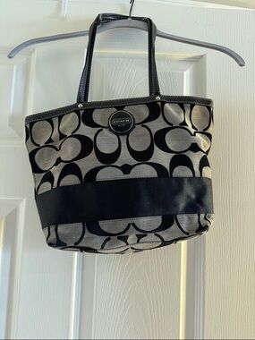 Coach Black and Gray Signature Canvas Small Tote